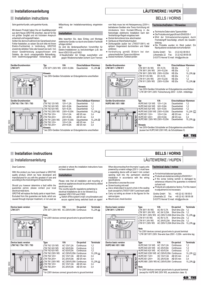 Página nº 1 - Manual de usuario Grothe LTW 754