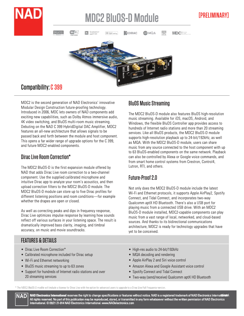 Imagen de la primera página del manual del dispositivo MDC2 BluOS-D