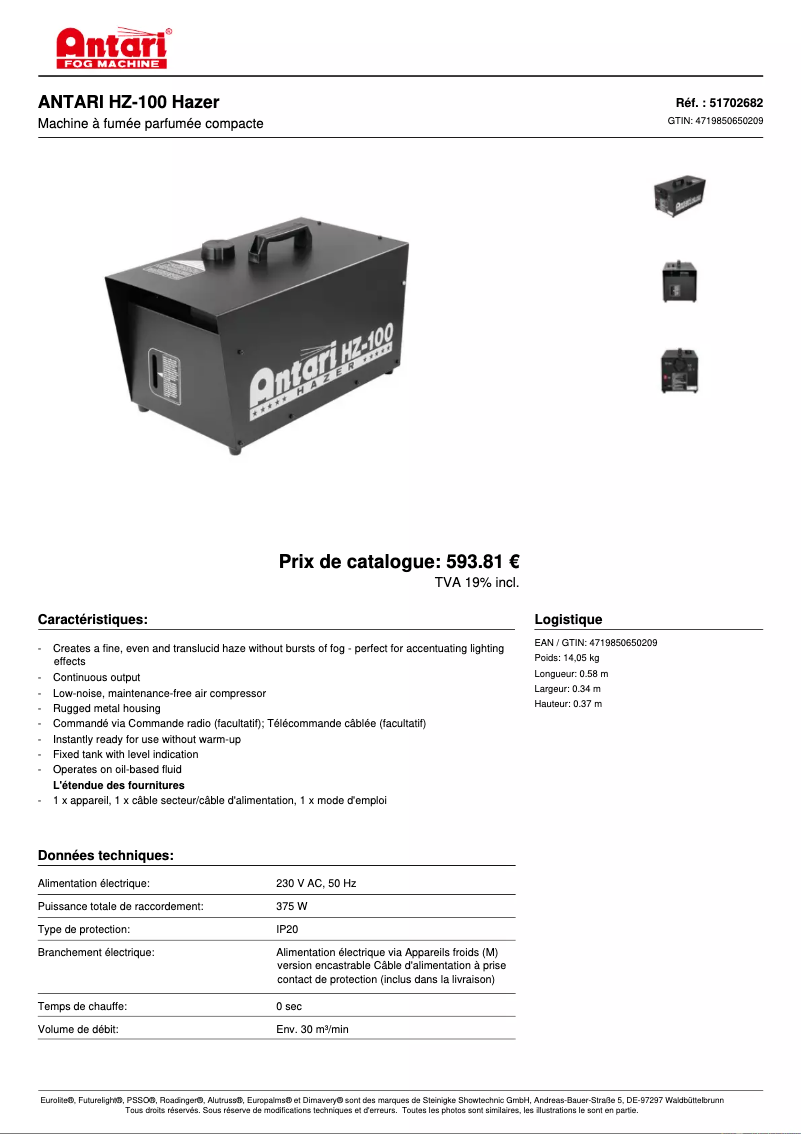 Página 1 del manual Ficha técnica Antari HZ-100