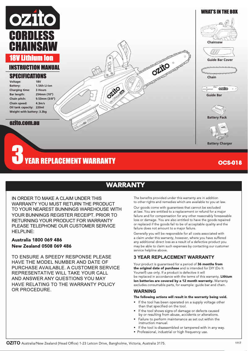 Imagen de la primera página del manual del dispositivo OCS-018