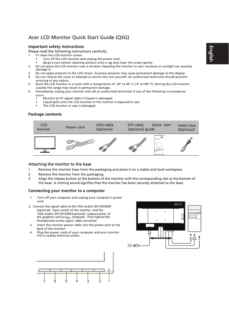 Página nº 1 - Guía de inicio rápido Acer KA240HQB
