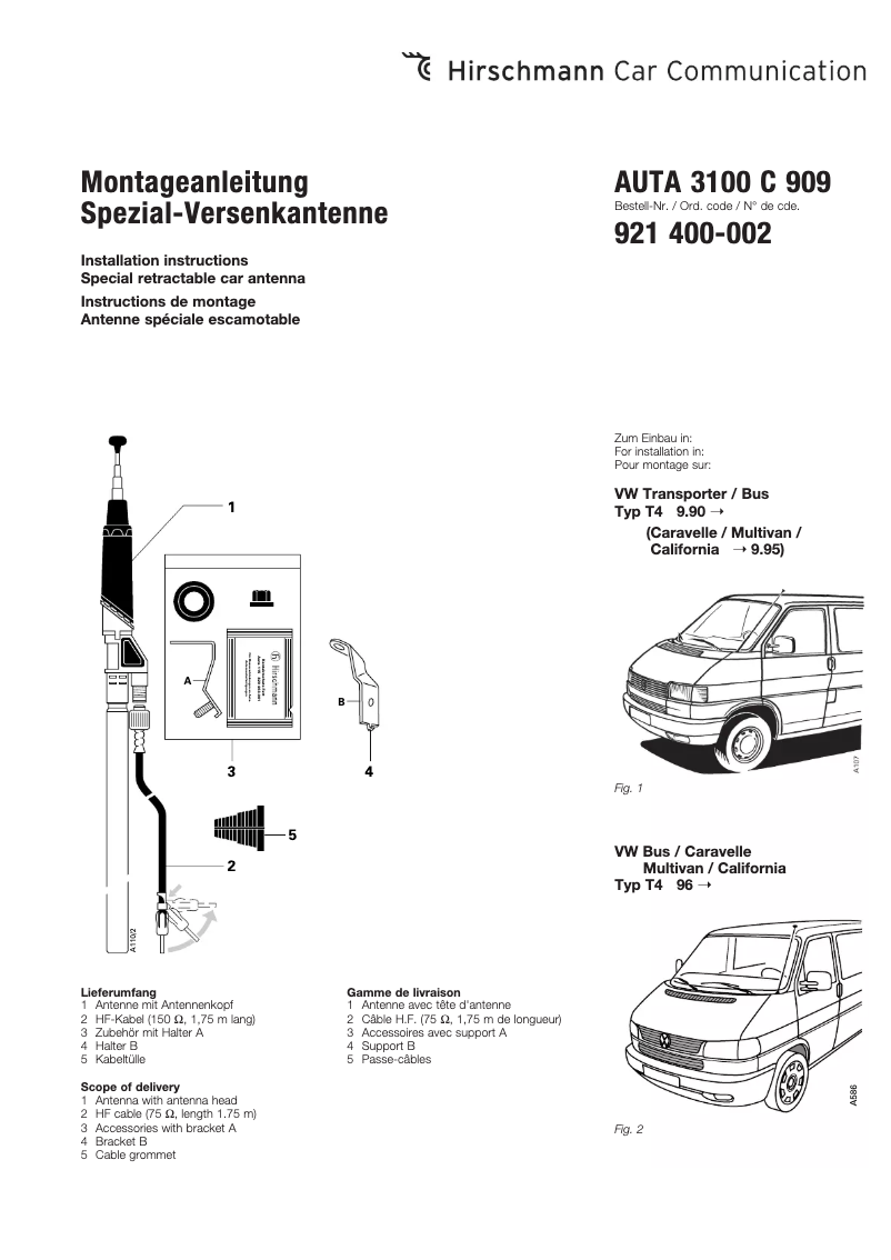 Imagen de la primera página del manual del dispositivo AUTA 3100 C 909