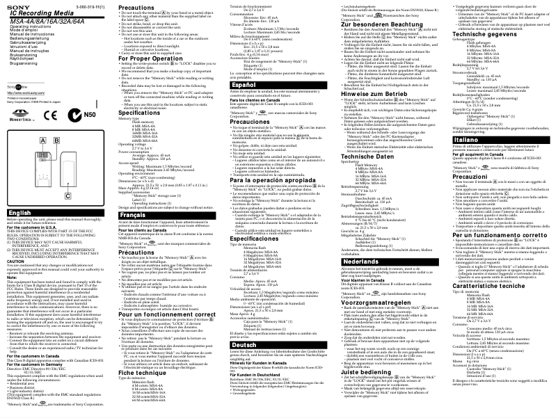 Página 1 del manual Manual de usuario Sony MSA-4A