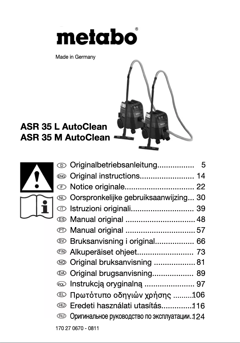 Página 1 del manual Manual de usuario Metabo ASR 35 M AutoClean