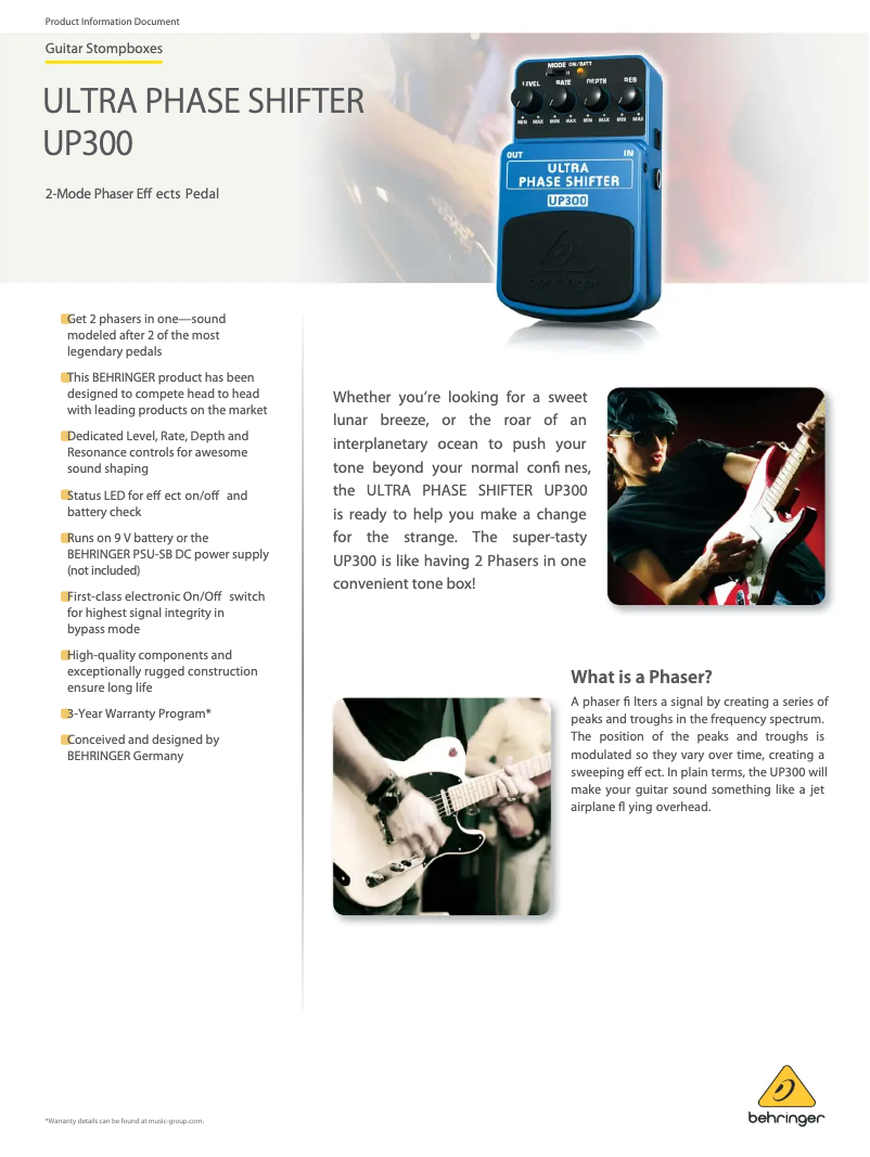 Página 1 del manual Ficha técnica Behringer Ultra Phase Shifter UP300