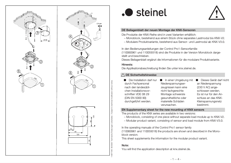 Página 1 del manual Guía de inicio rápido Steinel Dual US KNX