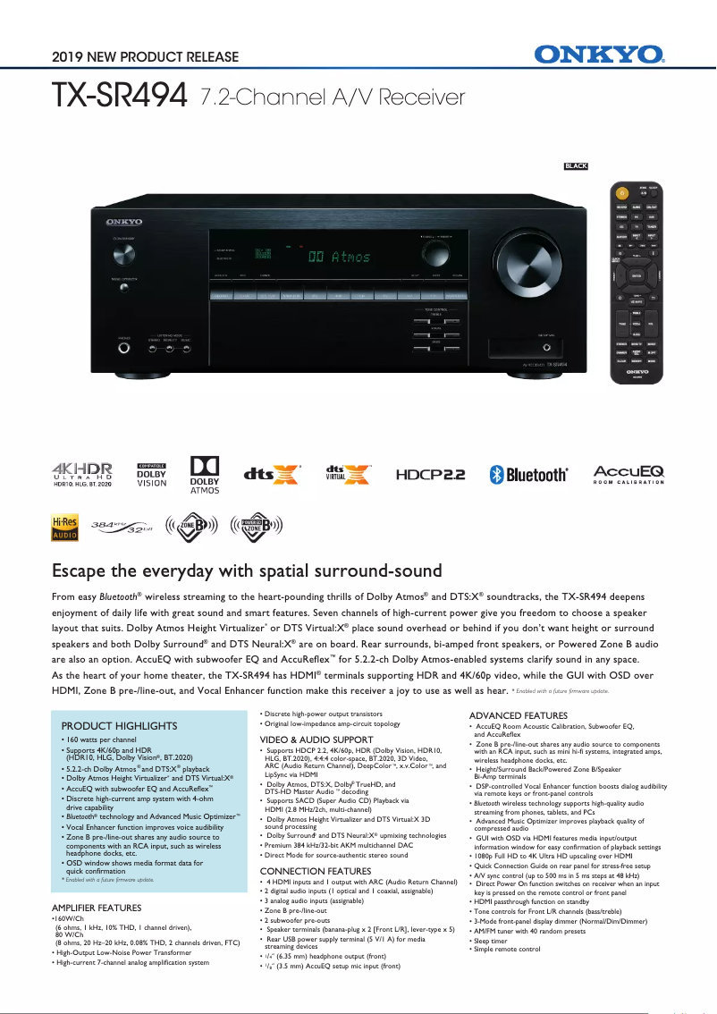 Imagen de la primera página del manual del dispositivo TX-SR494