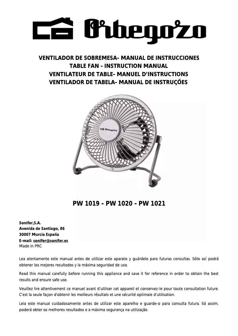 Imagen de la primera página del manual del dispositivo PW 1021