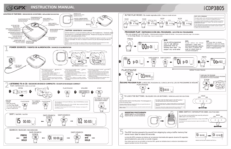 Página 1 del manual Manual de usuario GPX CDP3805
