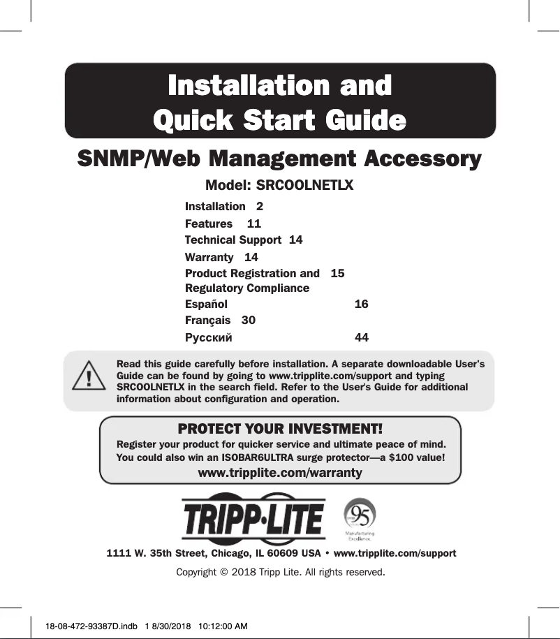 Página nº 1 - Manual de usuario Tripp Lite SRCOOLNETLX