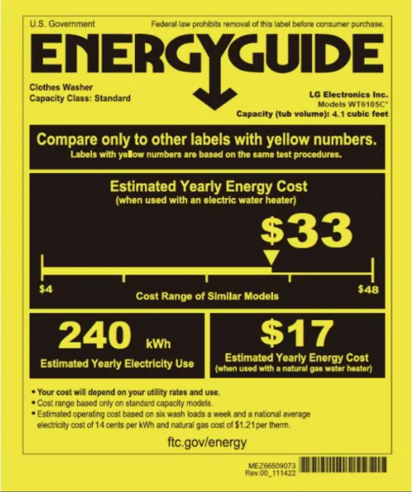 Página 1 del manual Etiqueta energética LG WT6105CW