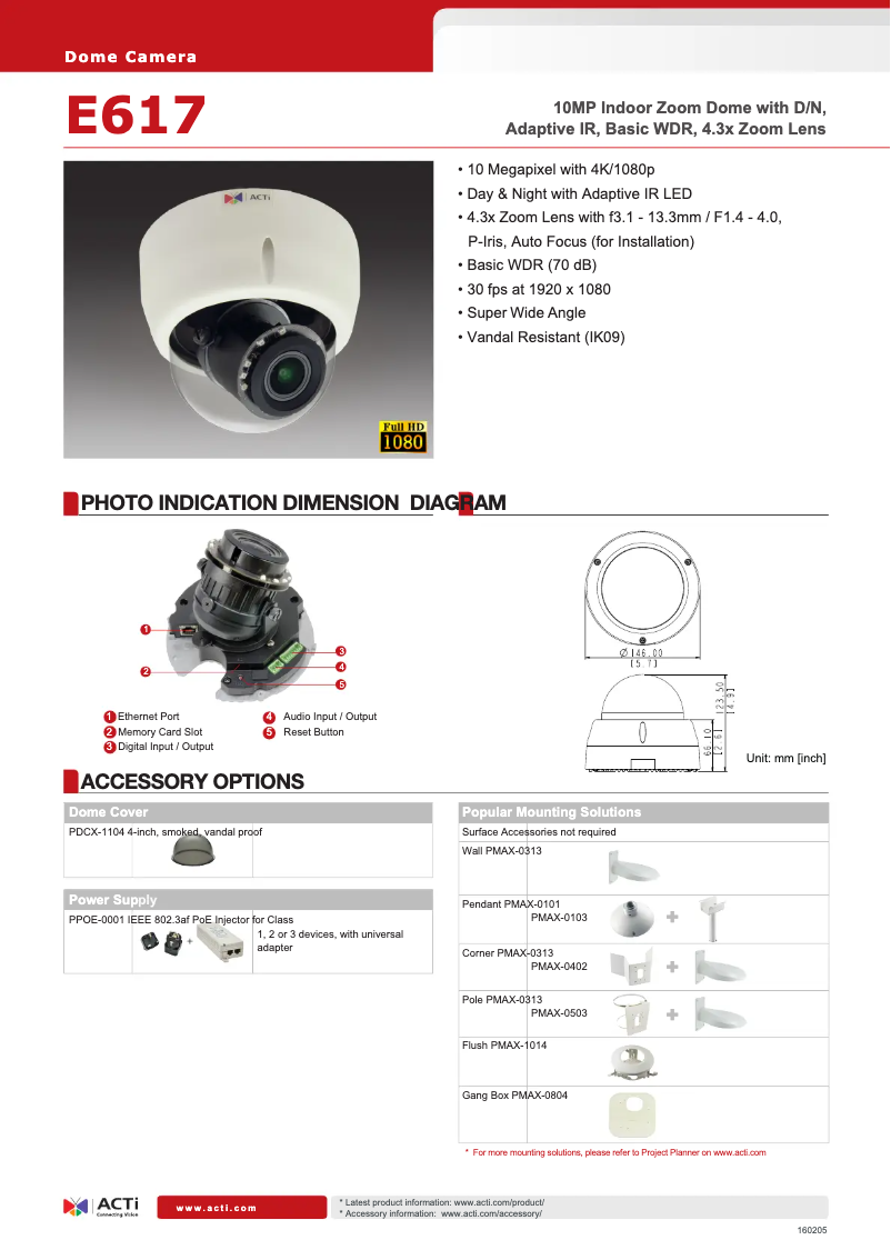 Página 1 del manual Ficha técnica ACTi E617