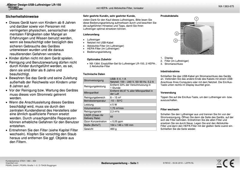 Imagen de la primera página del manual del dispositivo LR-150