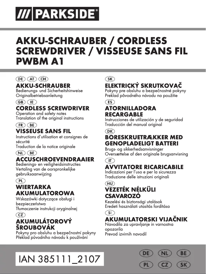 Página 1 del manual Manual de usuario Parkside PWBM A1