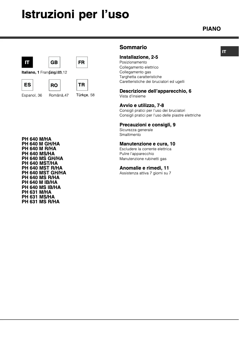 Imagen de la primera página del manual del dispositivo PH 640MST GH/HA