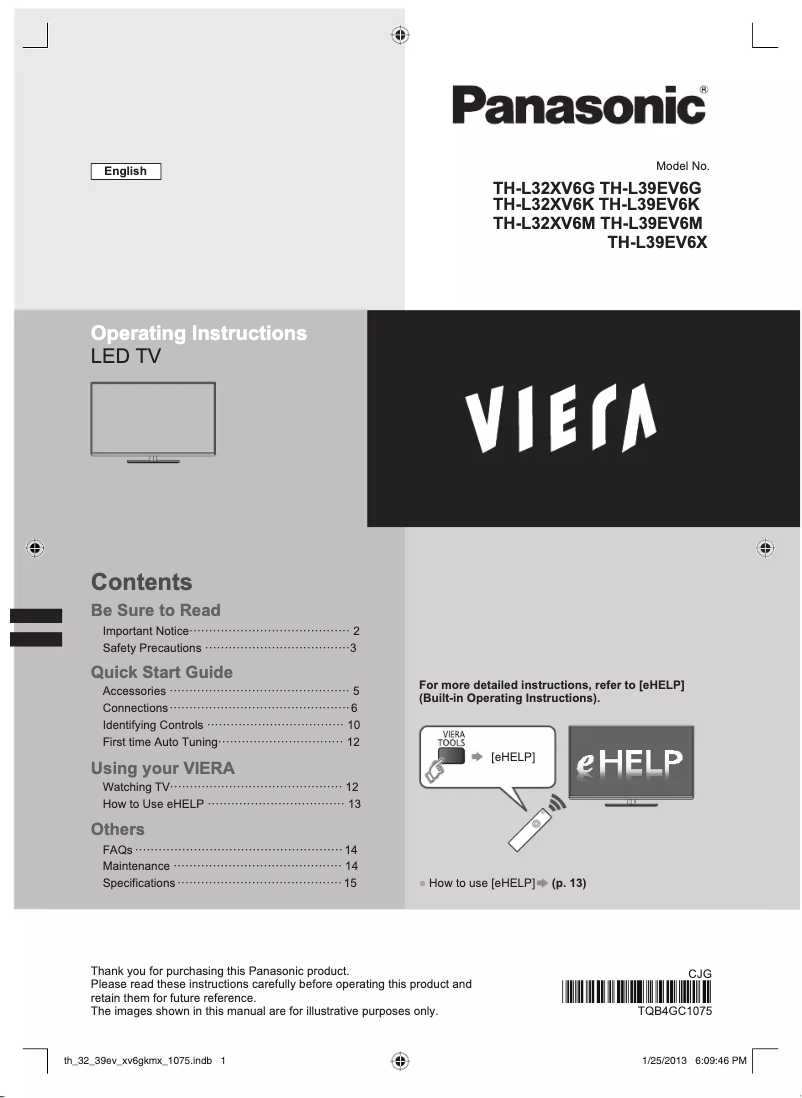 Imagen de la primera página del manual del dispositivo Viera TH-L39EV6M