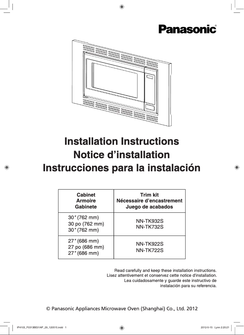 Imagen de la primera página del manual del dispositivo NN-TK722S