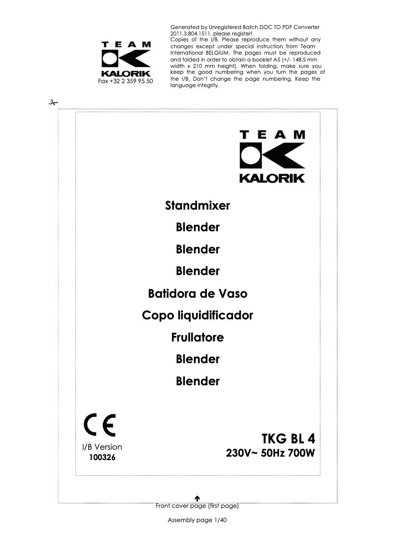 Página 1 del manual Manual de usuario Kalorik TKG BL 4