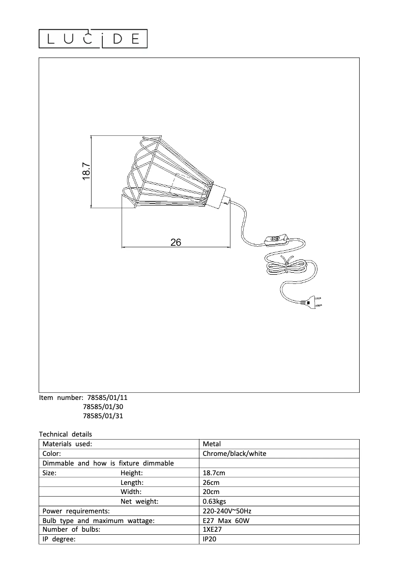 Imagen de la primera página del manual del dispositivo Kyara 78585/01/30