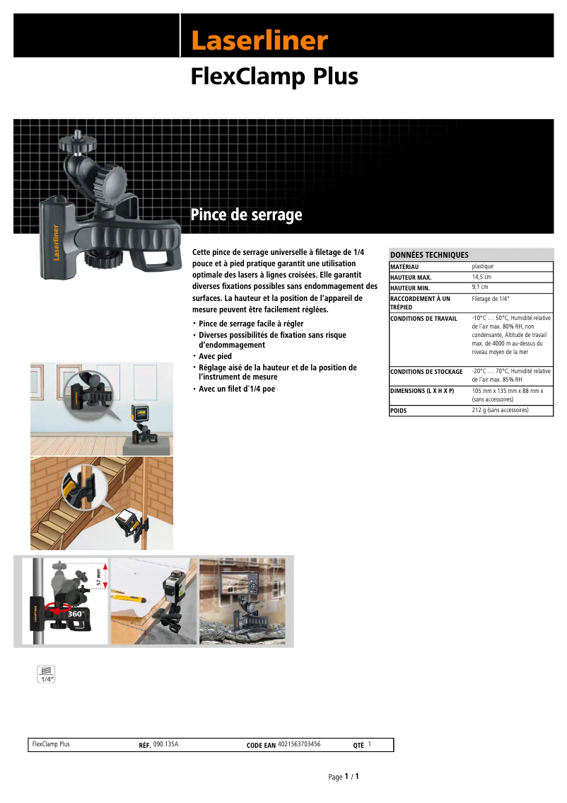 Página 1 del manual Ficha técnica Laserliner FlexClamp Plus
