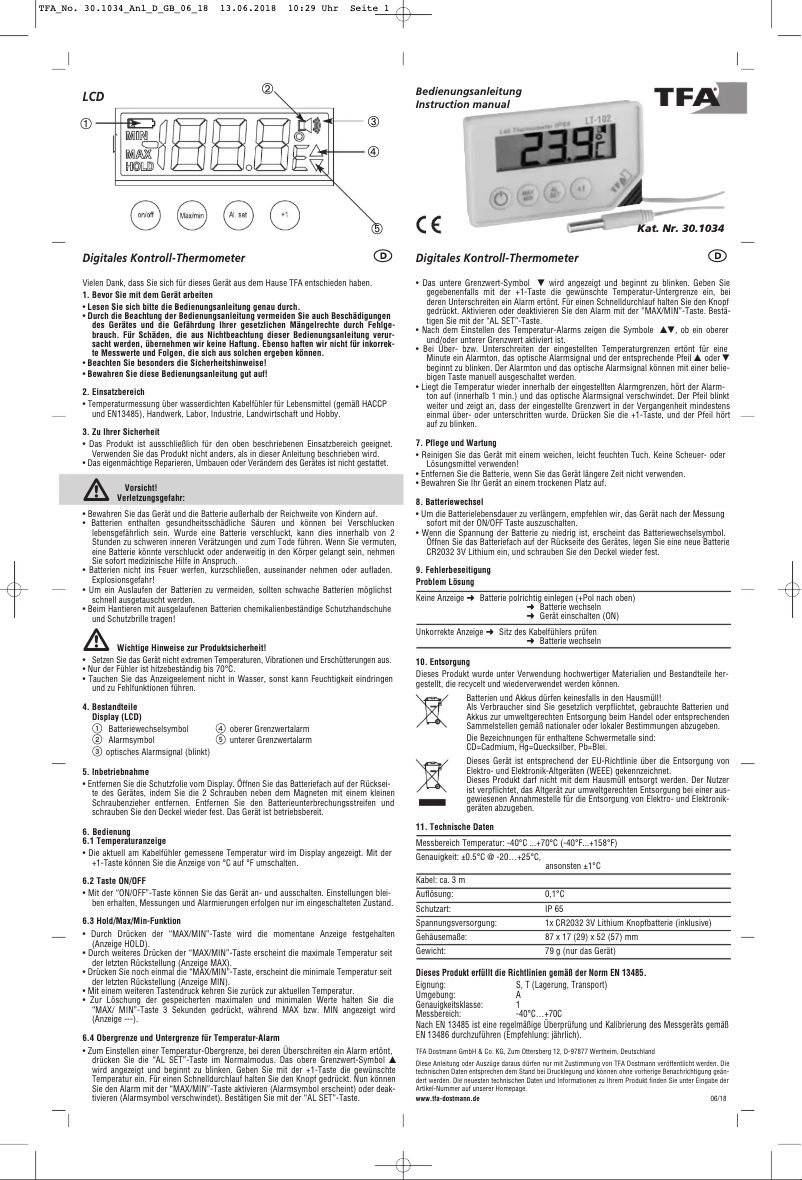 Imagen de la primera página del manual del dispositivo LT-102