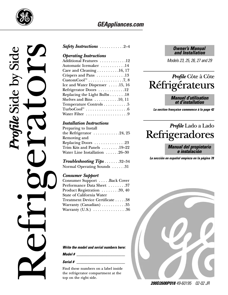 Página 1 del manual Manual de instrucciones GE PSC23SHNBS