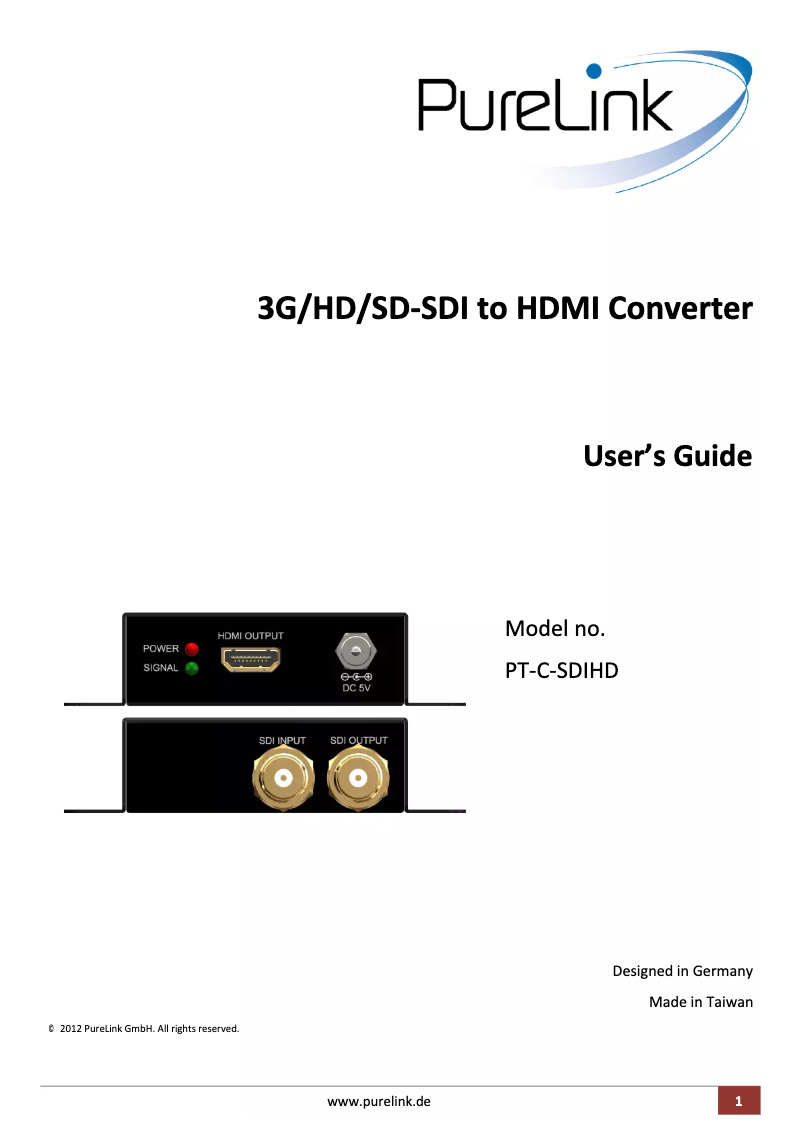 Imagen de la primera página del manual del dispositivo PT-C-SDIHD