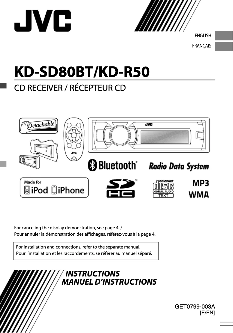 Imagen de la primera página del manual del dispositivo KD-SD80BT