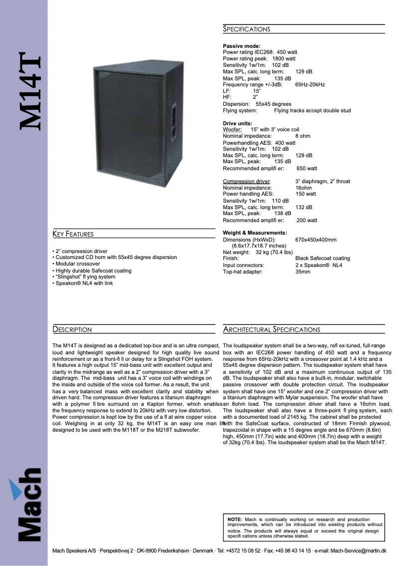 Página 1 del manual Ficha técnica Martin M14T