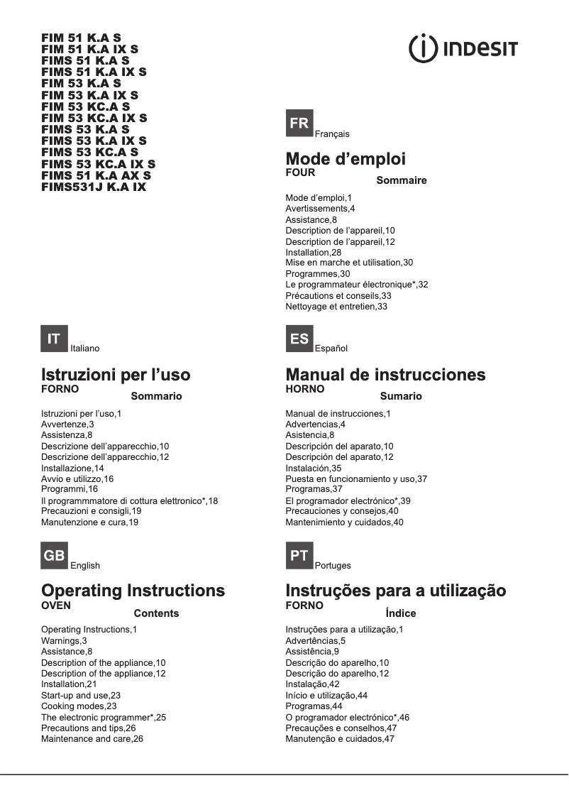 Página 1 del manual Manual de usuario Indesit FIM 53 K.A (WH) S