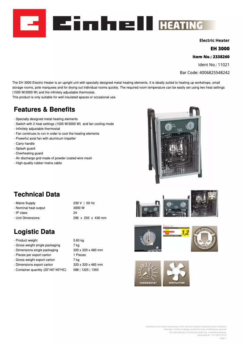 Página 1 del manual Ficha técnica Einhell EH 3000