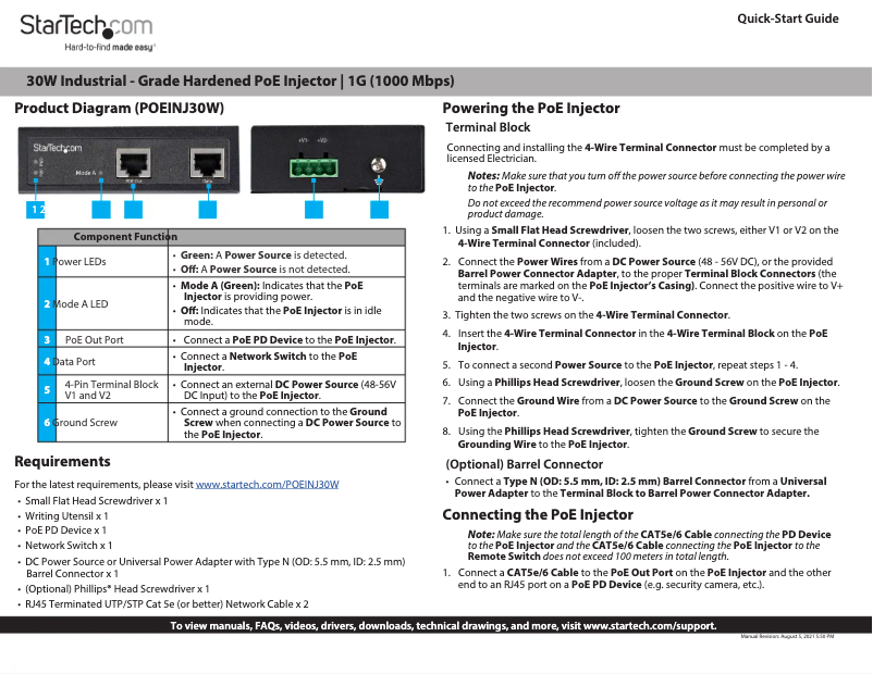 Página 1 del manual Guía de inicio rápido StarTech.com POEINJ30W