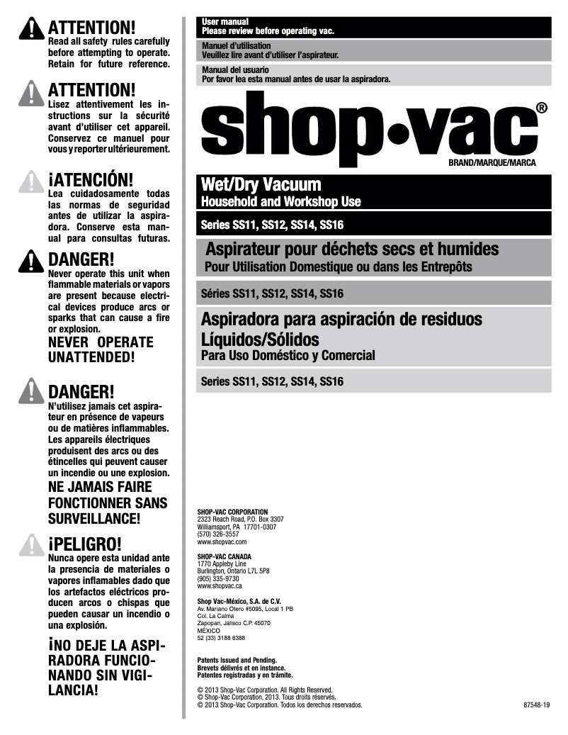 Página 1 del manual Manual de usuario Shop-Vac 5985200