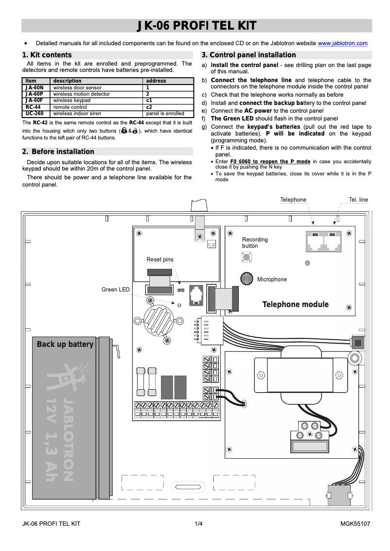 Imagen de la primera página del manual del dispositivo JK-06