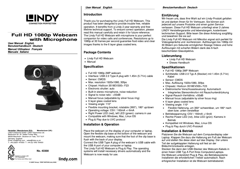 Página nº 1 - Manual de usuario Lindy 43300