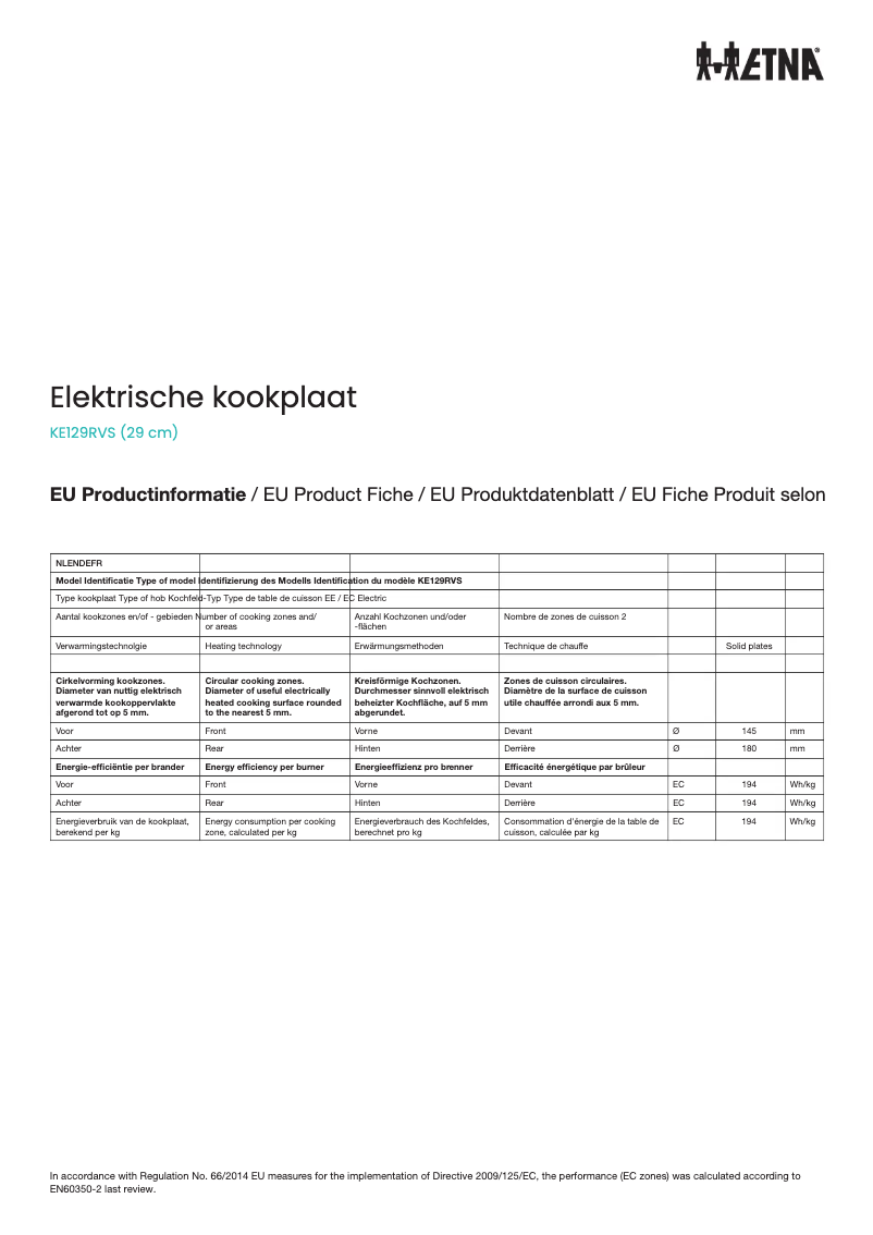 Imagen de la primera página del manual del dispositivo KE129RVS