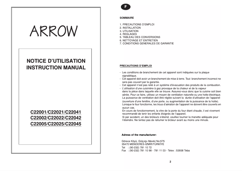 Página 1 del manual Manual de usuario Arrow C22031