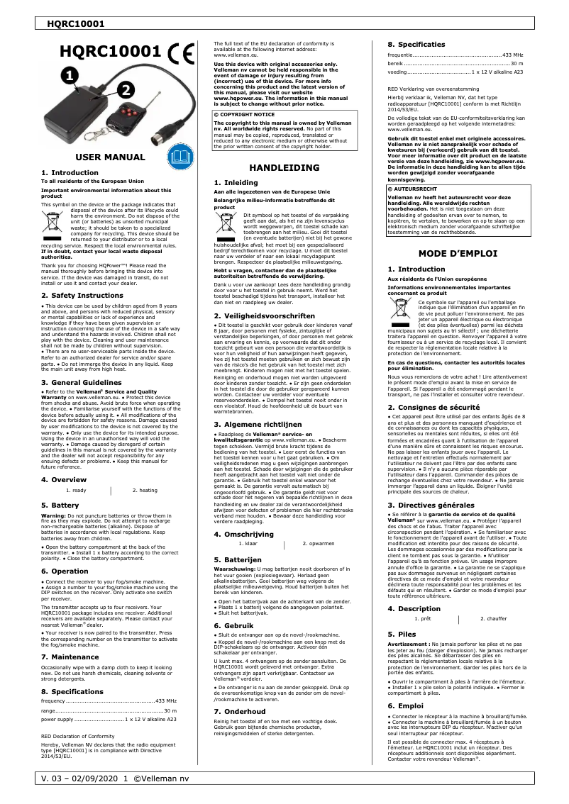 Página 1 del manual Manual de usuario HQ Power HQRC10001