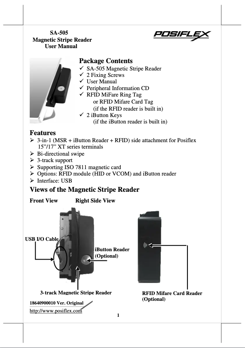 Página 1 del manual Manual de usuario Posiflex SA-505Z