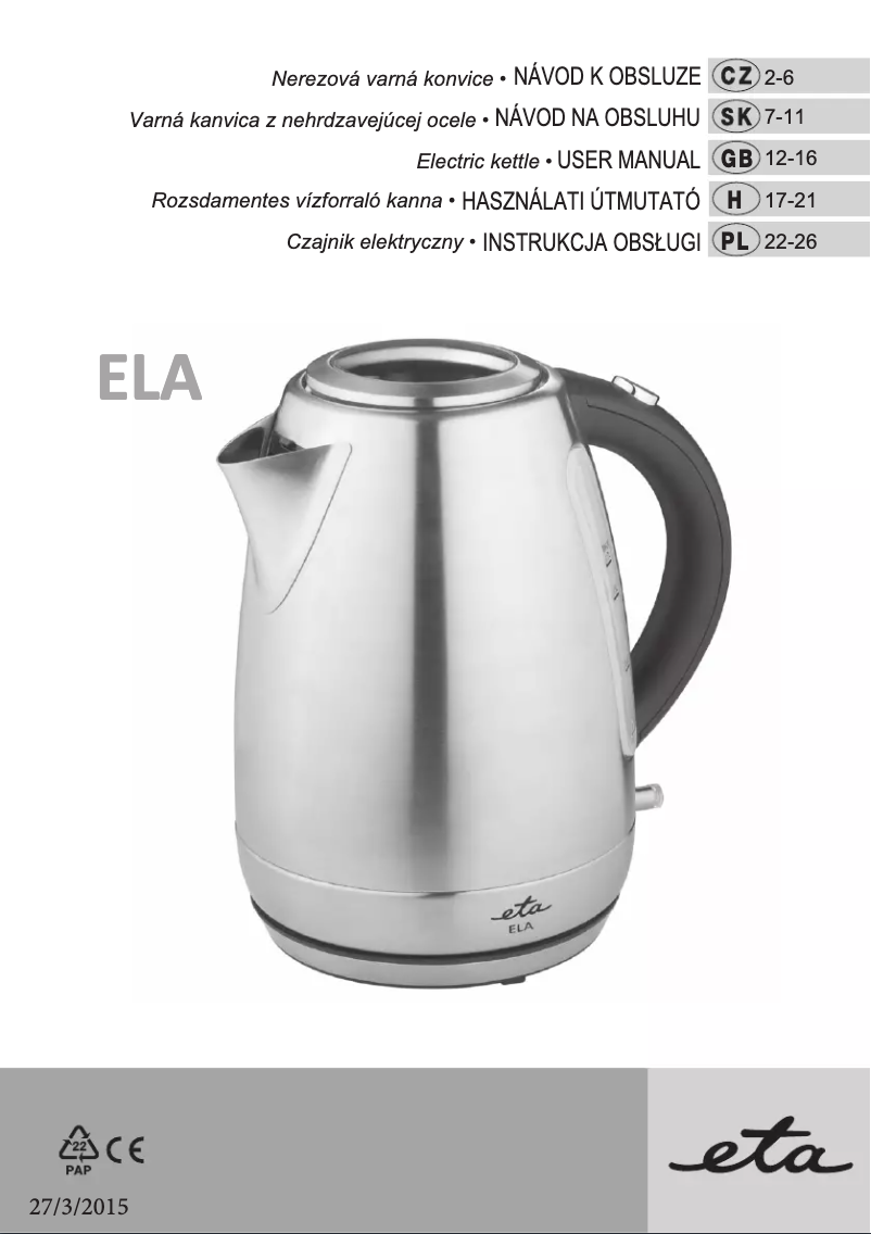 Imagen de la primera página del manual del dispositivo Ela