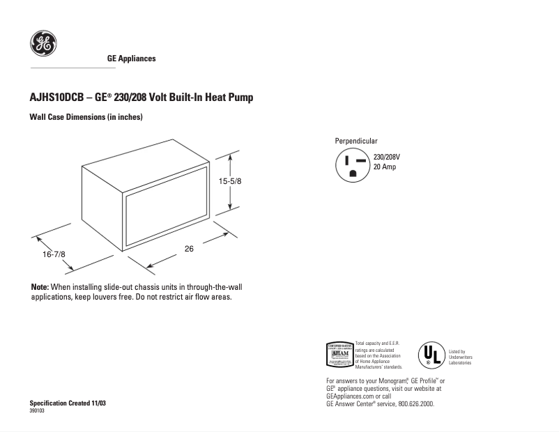 Página 1 del manual Ficha técnica GE AJHS10DCB
