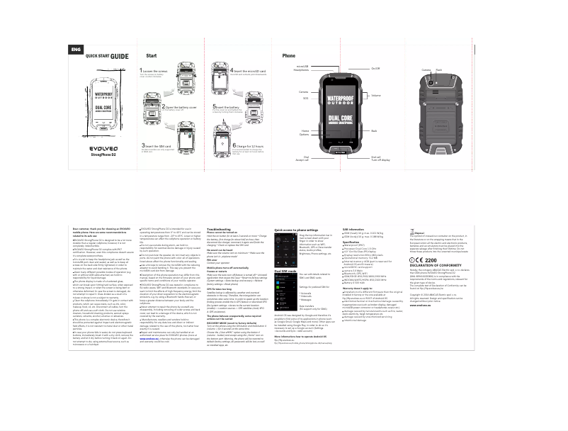 Imagen de la primera página del manual del dispositivo StrongPhone D2
