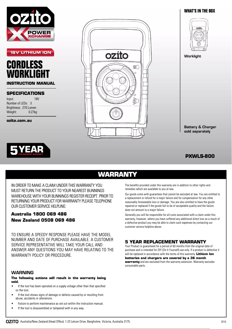 Página 1 del manual Manual de usuario Ozito PXWLS-800