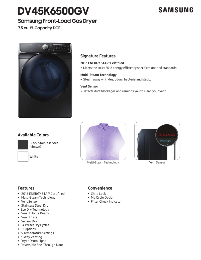 Página 1 del manual Ficha técnica Samsung DV45K6500GV