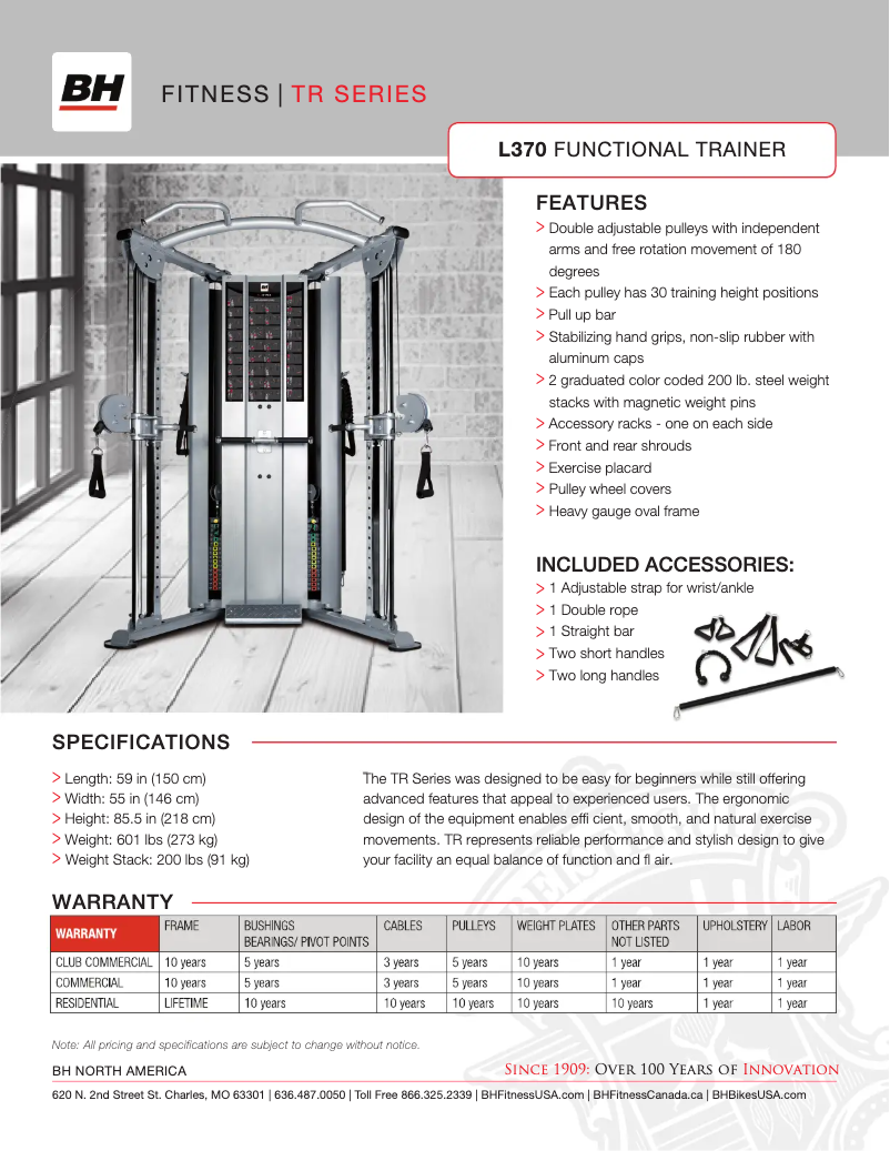 Página 1 del manual Ficha técnica BH Fitness L370