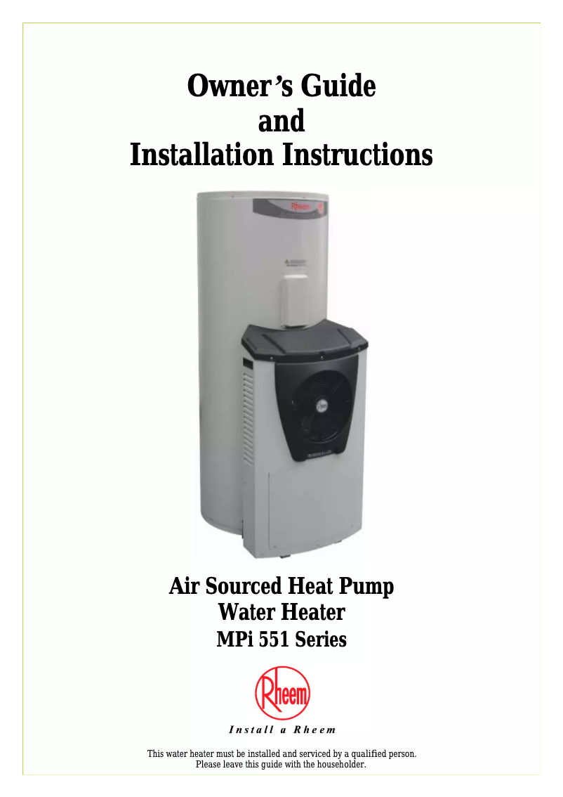 Página 1 del manual Manual de usuario Rheem 551325