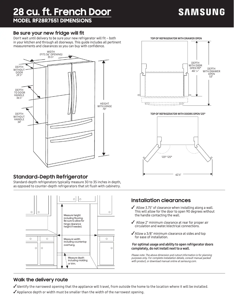 Página 1 del manual Guía de medición Samsung RF28R7551SG/AA