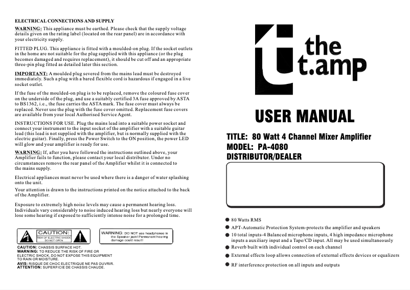 Página 1 del manual Manual de usuario the t.amp PA-4080