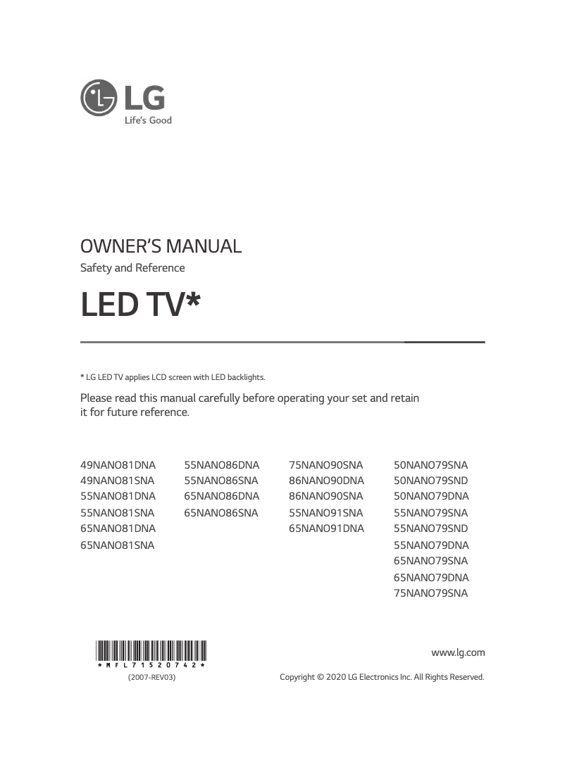 Imagen de la primera página del manual del dispositivo 50NANO79SNA