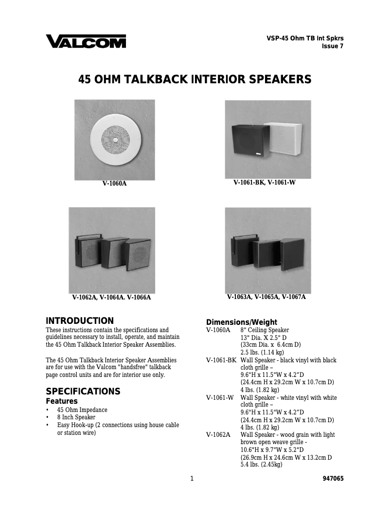 Imagen de la primera página del manual del dispositivo V-1064A